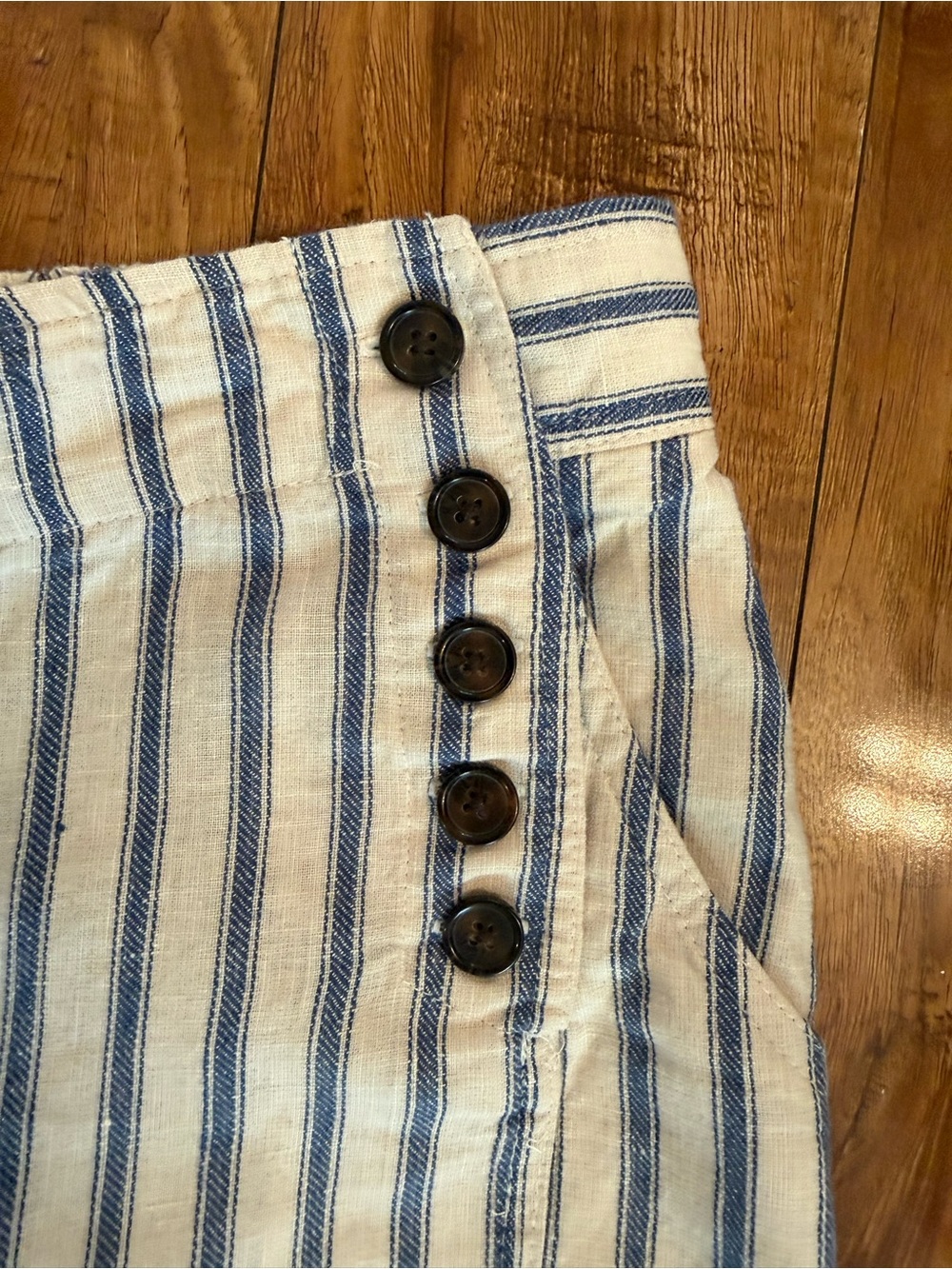 Tahari Blue White Striped Linen Wide Leg Pull On Pants Pockets Size Large - Picture 2 of 8